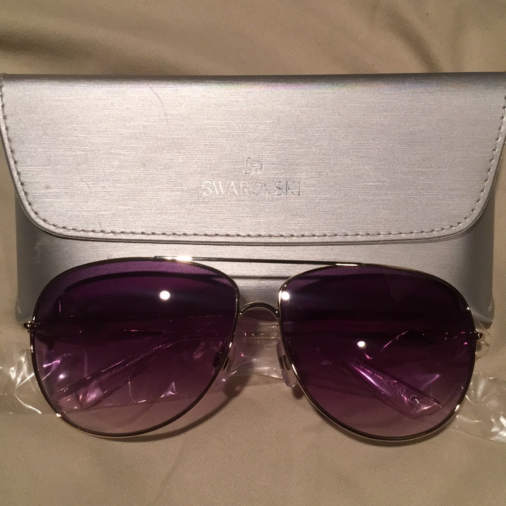 Swarovski Aviator Sunglasses With Silver Case